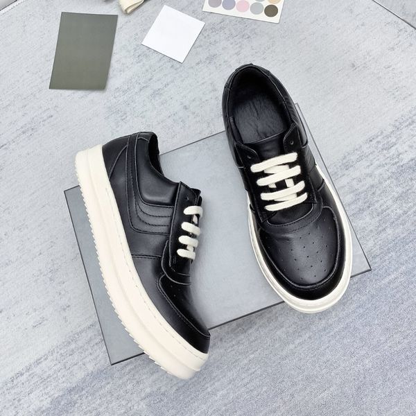 

luxury designer slider splicing mens shoes casual couple shoes fashionable board shoes trendy shoes dark leather thick soles round toe board, Black