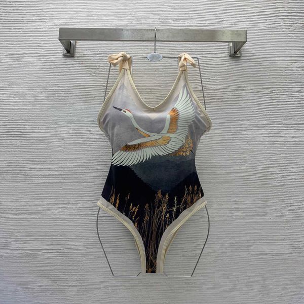 

23ss bikini swimwear womens swimwear womens bikini designer bathing suit swimsuit animal crane print v-neck casual one-piece with chest pad, White;black