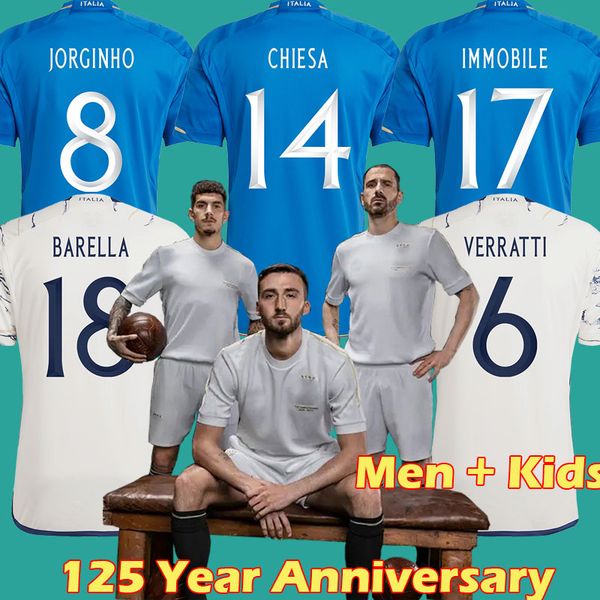 

2023 2024 bonucci 125 year anniversary italys soccer jerseys 23 24 jorginho insigne verratti men kids kit chiesa barella finals chiellini 12, Black;yellow