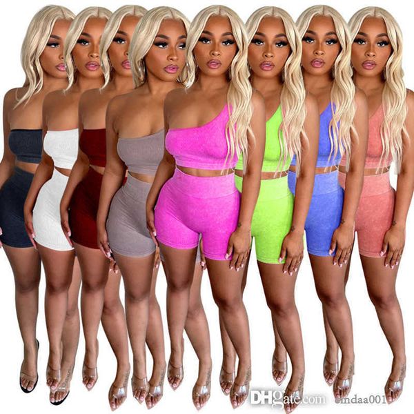 

designer womens silm tracksuits 2 piece set outfits solid color slant collar cropped crop and shorts suit, Gray