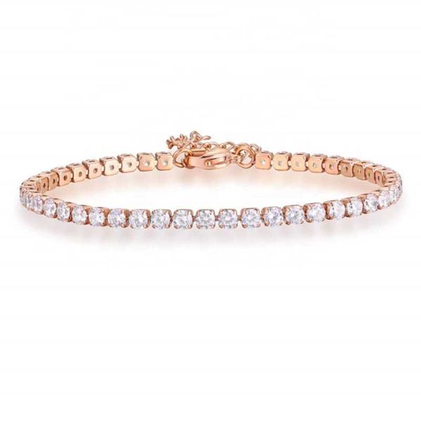 

bomei jewelry stainless steel bling rose gold cz stone iced out diamond adjustable tennis chain bracelet for women, Silver