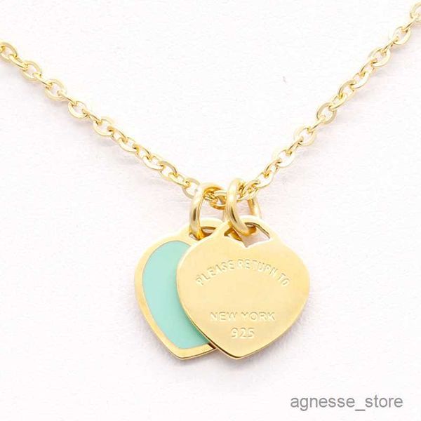 

pendant necklaces designer jewelry double heart love necklace for women accessories gold green pink red pendant necklaces chain on the neck, Silver