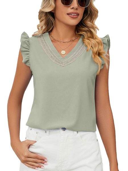 

women sleeveless solid v neck chiffon, White