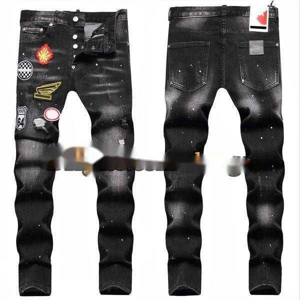 

jeans men hip hop street trend zipper chain decoration ripped rips stretch black fashion slim fit washed motocycle panelled discount, Blue