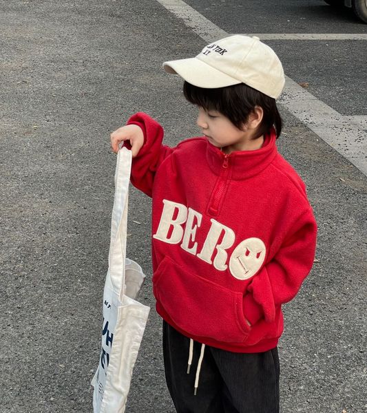 

boys' sweater coat new winter clothing thickened thermal letter printing design korean style baby outdoor casual sweatshirt plush coat, Black