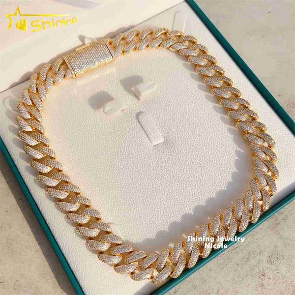 

luxury hip hop 18mm moissanite cuban link chain men iced out 925 silver cuban chain necklace