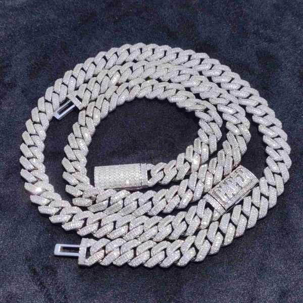 

iced out 925 sterling silver micro pave hip hop jewelry moissanite diamonds cuban link bracelet necklace