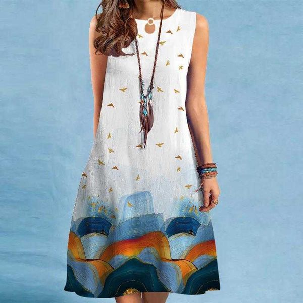 

summer elegance temperament printed womens dress sleeveless swing midi, Black;gray