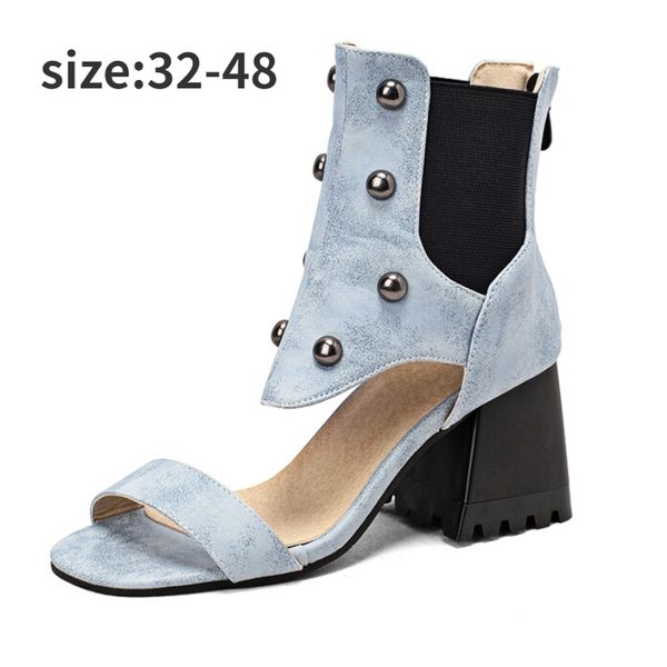 

2023 summer new womens riveted hollow cool boots comfortable chunky heels sandals for girls womens shoes plus size 43 45 48, Black