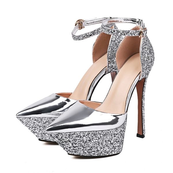 

luxury sandals women designers 2023 summer new pointed toe bling shiny shoes for women big size 43 platform shoes mary janes, Black