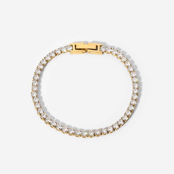 

wholesale hip hop jewelry women's men's fashion luxury gold plated stainless steel tennis chain moissanite stone bracelet, Silver