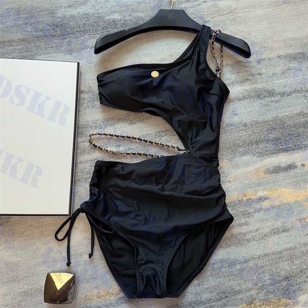 

brand chain design bikini hollow swimwear for women metal swimsuit, White;black