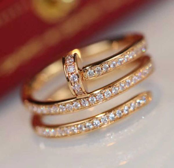 

1nit wholesale high-quality high edition v gold 925 silver plated card nail three full diamond ring for men and women simple advanced person
