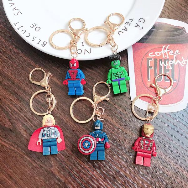 

building blocks spiderman iron man keychain superhero comics character cartoon accessories superman peripheral toy brick pendant wholesale d, Silver