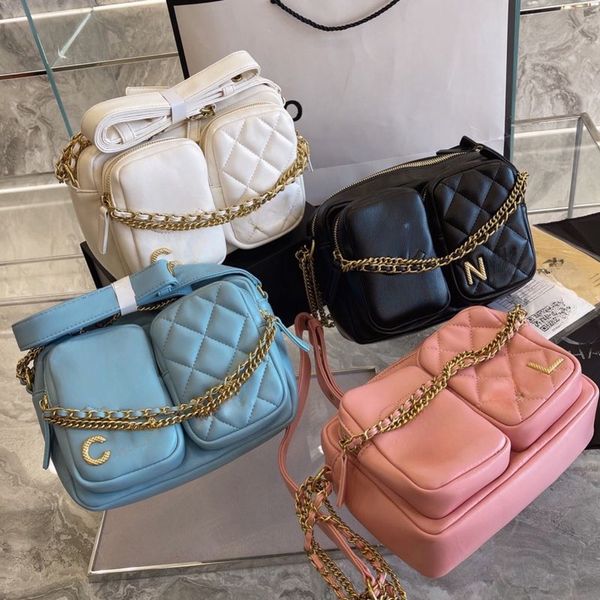 

fashion designer bag the tote bag woman bag women shoulder bag metal chain double pocket camera bag messenger bag crossbody bag