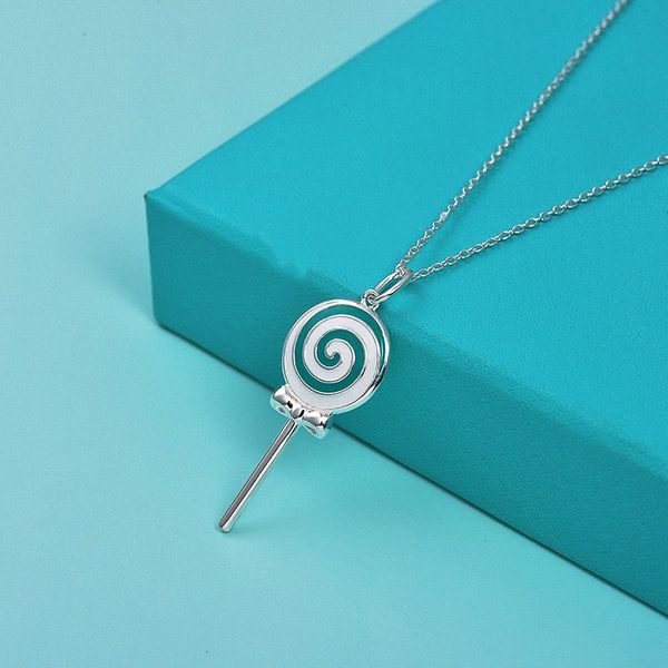 

new 100% 925 silver female necklace lollipop tag love devil necklaces pendant fashion blue heart designer jewelry t exquisite official logo