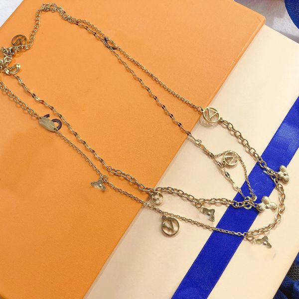 

never fading 18k gold plated luxury brand designer pendants necklaces double layer stainless steel letter choker pendant necklace chain jewe, Silver
