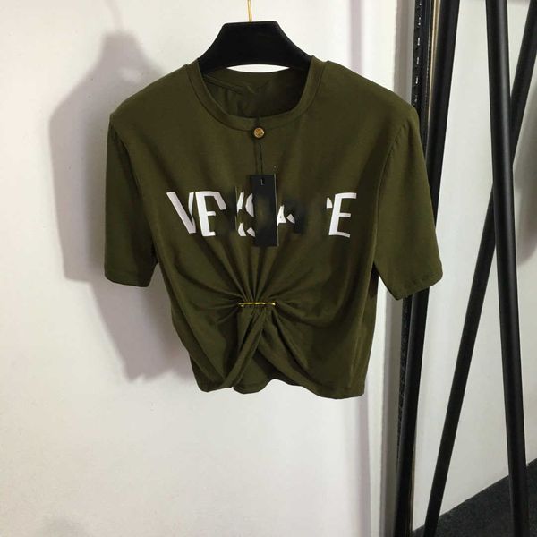 

23ss womens t-shirt tee women designer clothes spring summer new simple small letter print gold pin short cut open navel short sleeve t-shir, White