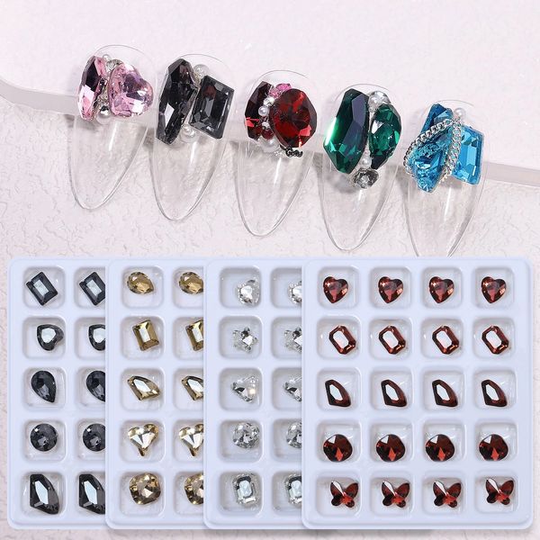

20pcs mix rhinestone crystal ab charm luxury nail art flatback gems for nail 3d decoration glitter manicure nail diamond diy for women girls, Silver;gold