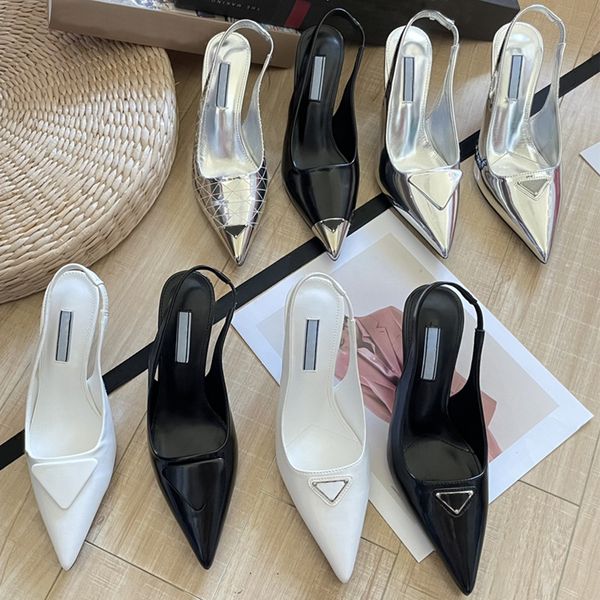 

women formal shoe ballet high heels dress shoes designer luxury gloss leather back strap wedding party bride pointed heels, Black