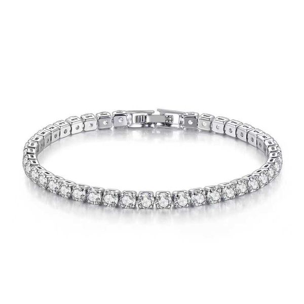 

copper white gold plated 4mm cubic zirconia cz diamond charm tennis bracelet for women, Silver