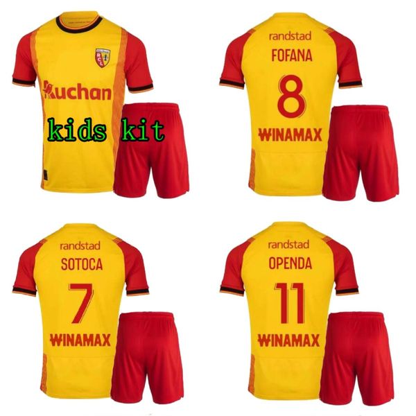

2023 rc lens maillot de foot soccer jersey saint barbe special away fofana kakuta kids kit child football shirt 2024 set enfants sotoca medi, Black