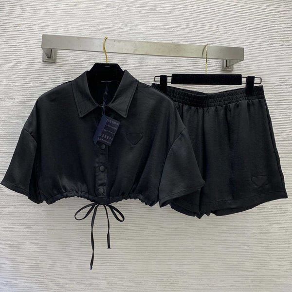 

23ss women shorts sets women designer clothes summer fashion triangle drawstring strap design short with elastic waist wide leg shorts set w, White