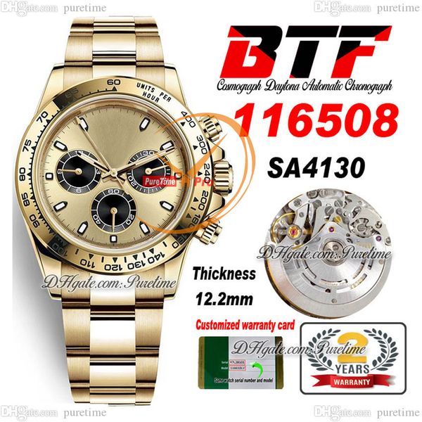 

btf better sa4130 automatic chronograph mens watch yellow gold champagne black stick 904l oystersteel bracelet super edition th 12.2mm reloj, Slivery;brown