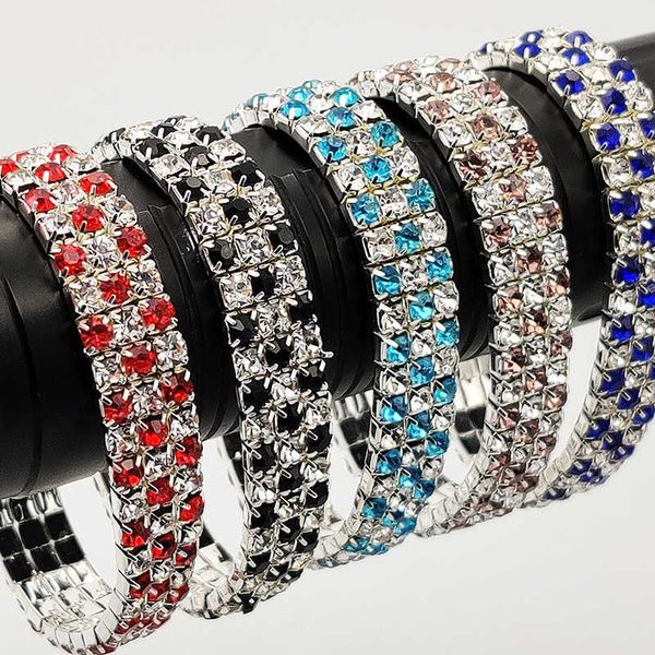 

classic design elastic dimoand bracelet multilayer 3 rows stretch colour rhinestone tennis, Silver