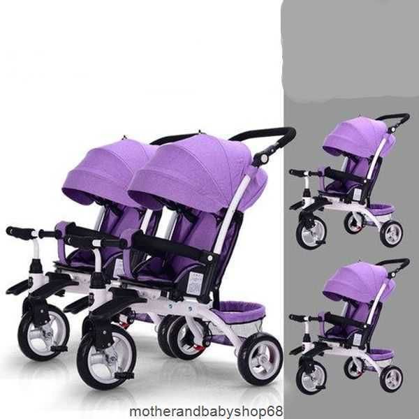 

twins baby side by tricycle bike stroller 3 in 1 can sit and lie split the child ride sleep trailer strollers03