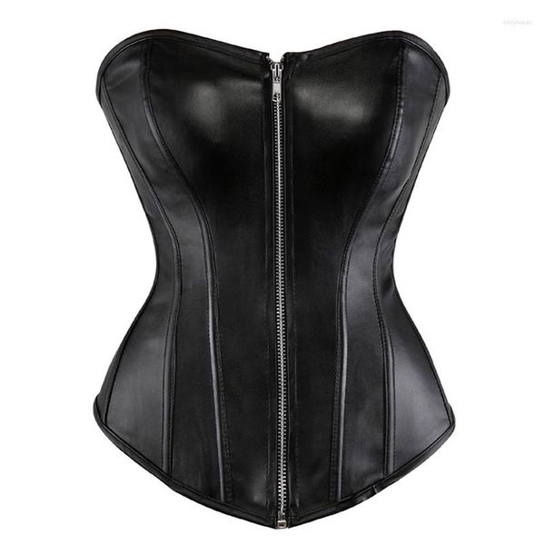 

bustiers & corsets sapubonva women leather corset burlesque costumes lace up zipper shiny bustier overbust body shaper plus size black, Black;white