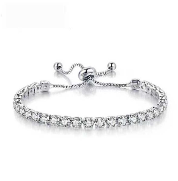 

4mm silver crystal adjustable tennis bracelet women