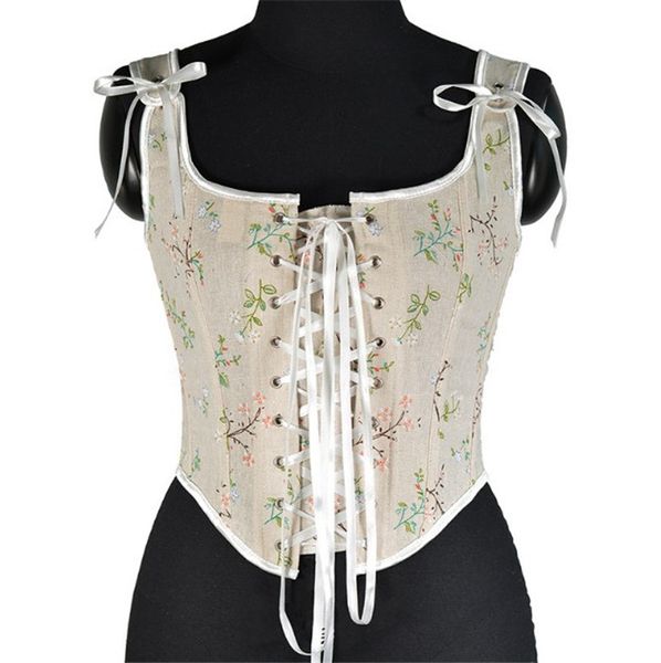 

women's tanks vintage women corset printed sleeveless bandage hollow out slim crop fashion cute y2k female bustier camisole, White