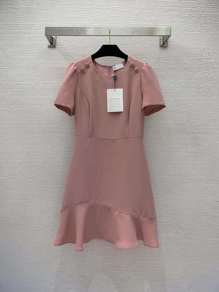 

23ss summer dresses women dress women designer clothes short sleeve celebrity style double shoulder button decoration ruffle edge slim fit d, Black;gray