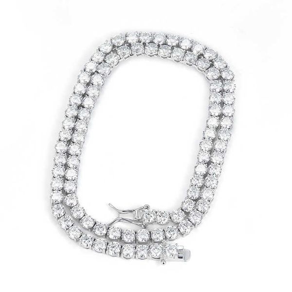 

real 10k/14k solid gold moissanite tennis chain 3mm-5mm width hip hop mans women necklace 10k 14k chain/bracelet, Silver