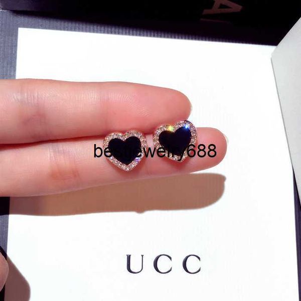 

925 sterling silver heart stud earrings for women 18k rose gold shining crystal ear rings jewelry for party, Golden;silver