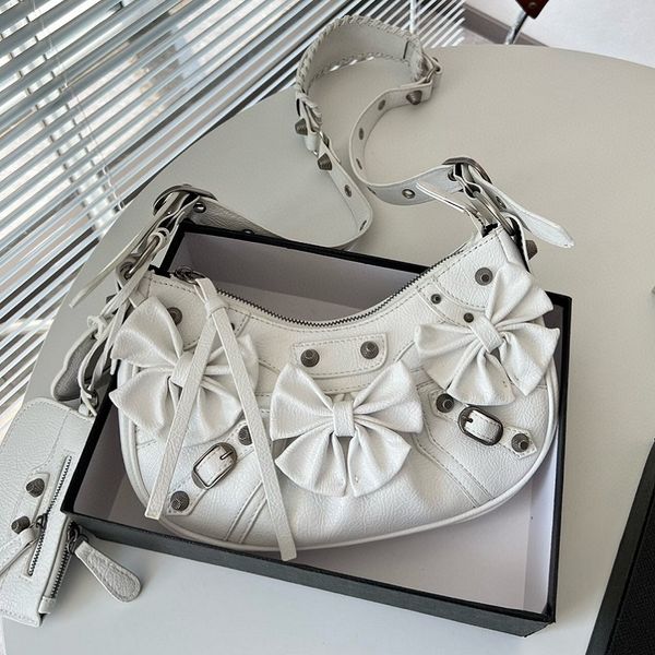

vintage shoulder bag fashion handbag outdoor motorcycle bag bow decoration leather womens bag