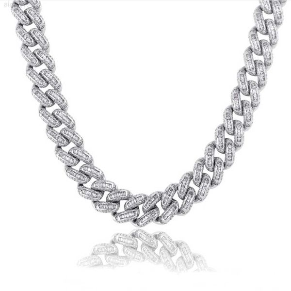 

qian jian gems hip hop style fashion hip hop iced out diamond moissanite cuban necklace link chain custom, Silver