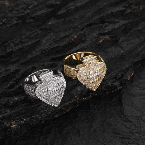 

2023 new hip hop jewelry brass iced out baguette cz ring heart ring, Silver
