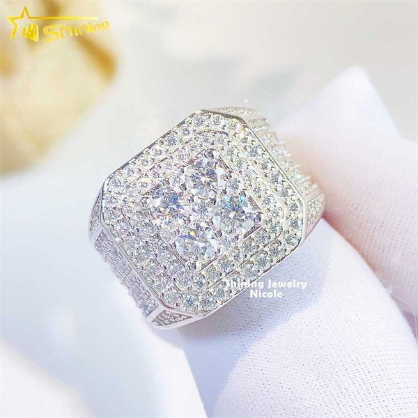 

ready to ship gra certificate hip hop iced out square shape silver mens engagement moissanite ring
