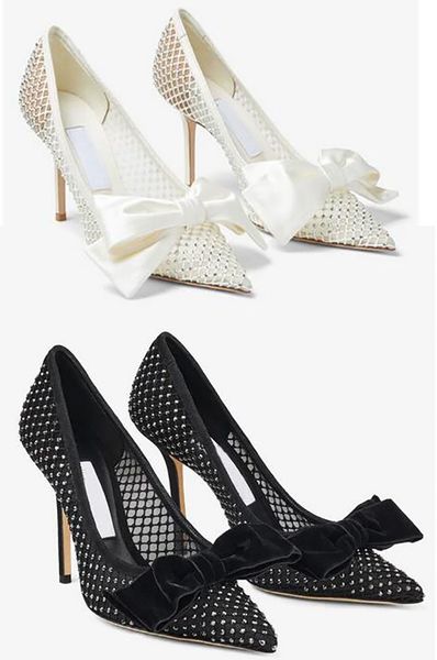 

summer women's love sandals shoes black white crystal mesh pumps with bow attendance fashion party wedding bridal high heels ladies pum
