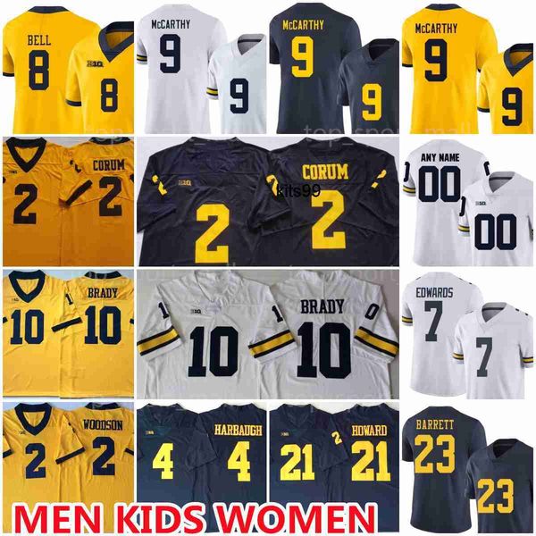 

ncaa college michigan wolverines 9 jj mccarthy jerseys 2 blake corum 10 tom brady donovan edwards ronnie bell howard charles woodson michael, Black;red