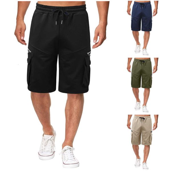 

2023 summer tooling men's shorts pure cotton loose large size capris middle pants multi bag casual, White;black