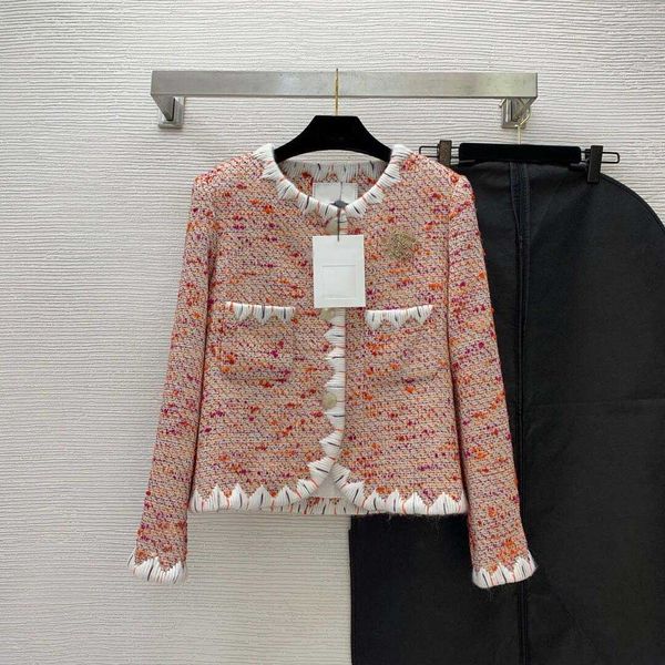 

23ss womens jacket women designer clothes new jacquard lining hand-woven color contrast edging round-neck long-sleeved jacket without dust b, Black;brown