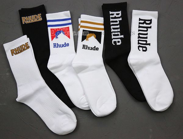 

rhude mens sock designers simple letter cotton european american street trend socks men and women socks rhude couple in-tube socks, Black