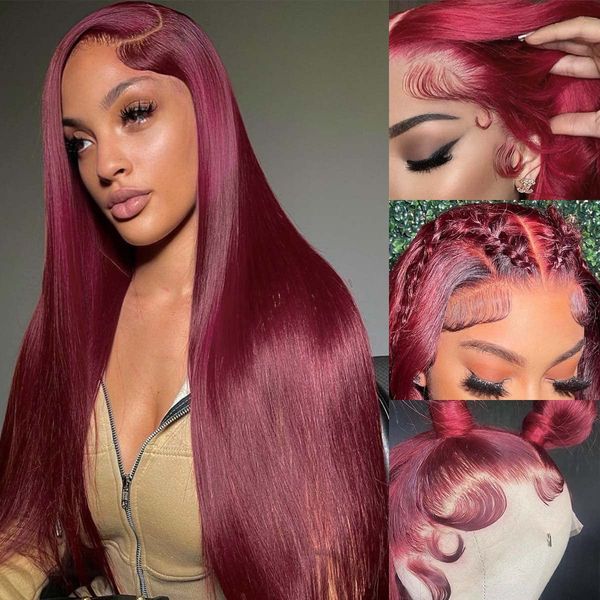 

30inches colored hd lace front human hair wigs 13x4 burgundy lace front wig closure glueless wig for women, Black;brown