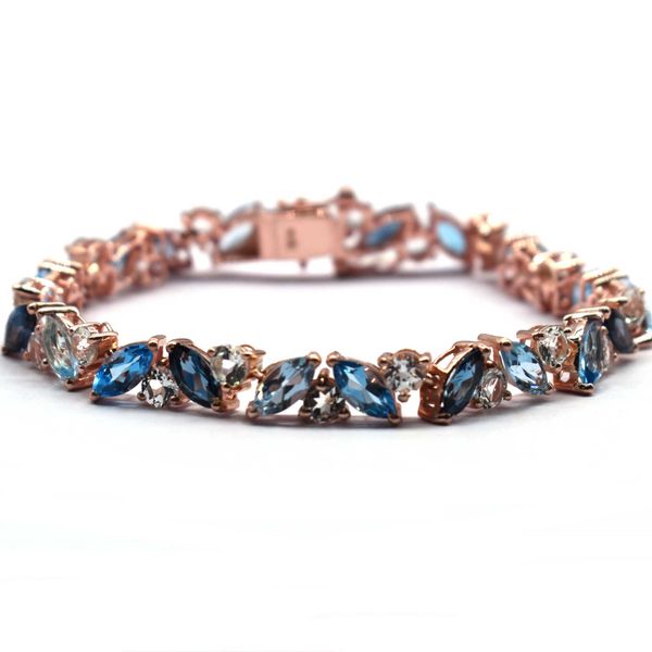 

natural white z with london blue and sky 925 sterling silver rose gold plated tennis bracelet