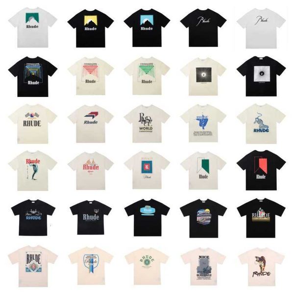 

2023rhude mens t-shirts high street fashion for men shirt short sleeve print crewneck casual t-shirt tee asian size, White;black