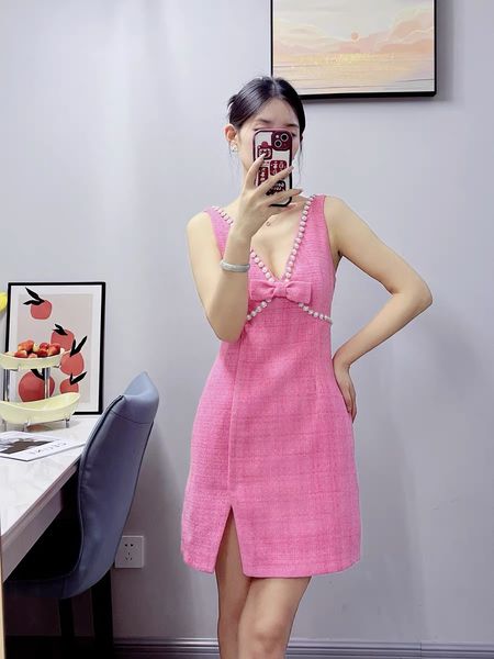 

casual dresses s/elf-portrait boucle v neck mini dress sleeveless short dress for women pink, Black;gray