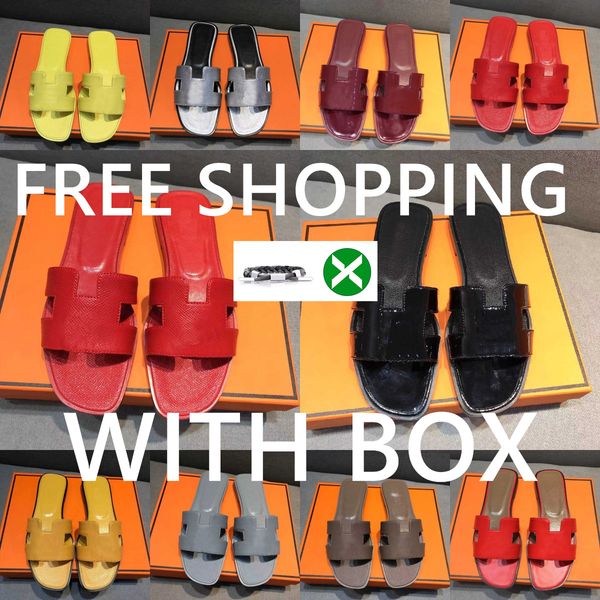 

with box fashion designer oran h sandals for women her slides casual luxury ladies flat famous summer leather cassics beach home slippers sl, Black